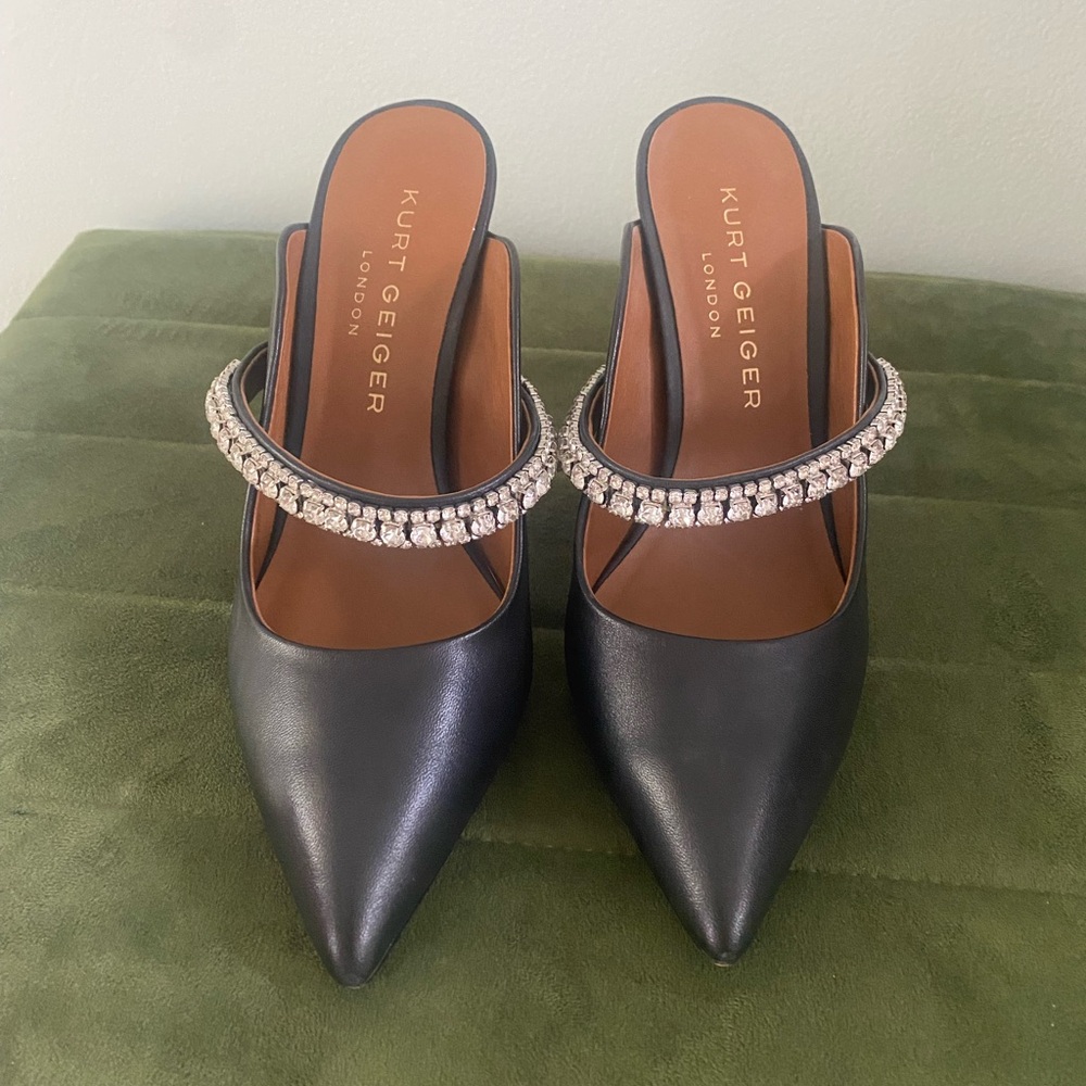 Kurt Geiger Duke Black Crystal Strap Mules - Picture 10 of 13